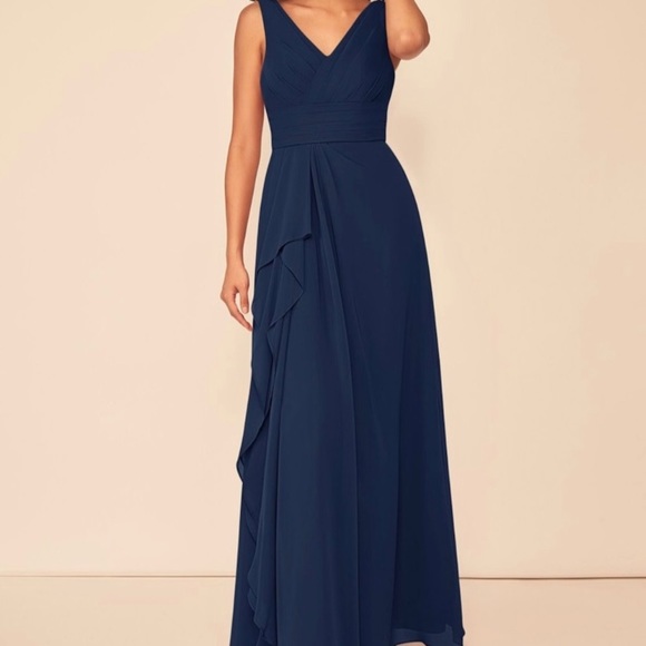 Azazie Dresses & Skirts - AZAZIE Dark Navy Julianna bridesmaid dress size A14 formal ruffle cross front